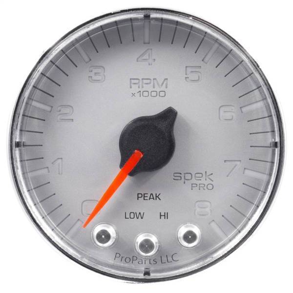 Autometer - AutoMeter GAUGE TACH 2 1/16in. 8K RPM W/SHIFT LIGHT/PEAK MEM SLVR/CHRM SPEK-PRO - P334218