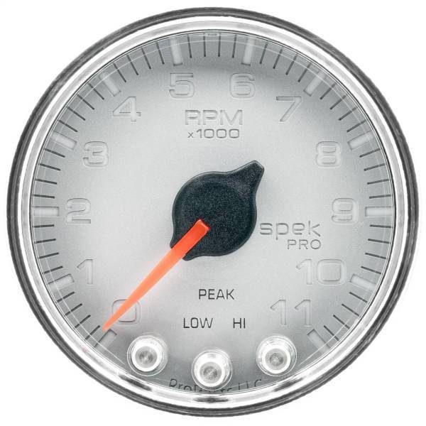 Autometer - AutoMeter GAUGE TACH 2 1/16in. 11K RPM W/SHIFT LIGHT/PEAK MEM SLVR/CHRM SPEK-PRO - P33621