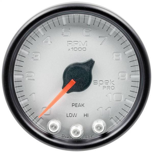 Autometer - AutoMeter GAUGE TACH 2 1/16in. 11K RPM W/SHIFT LIGHT/PEAK MEM SLVR/BLK SPEK-PRO - P33622