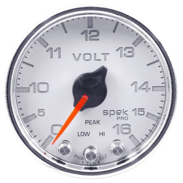 Autometer - AutoMeter GAUGE VOLTMETER 2 1/16in. 16V STEPPER MOTOR W/PEAK/WARN WHT/CHRM SPEK-PRO - P34411