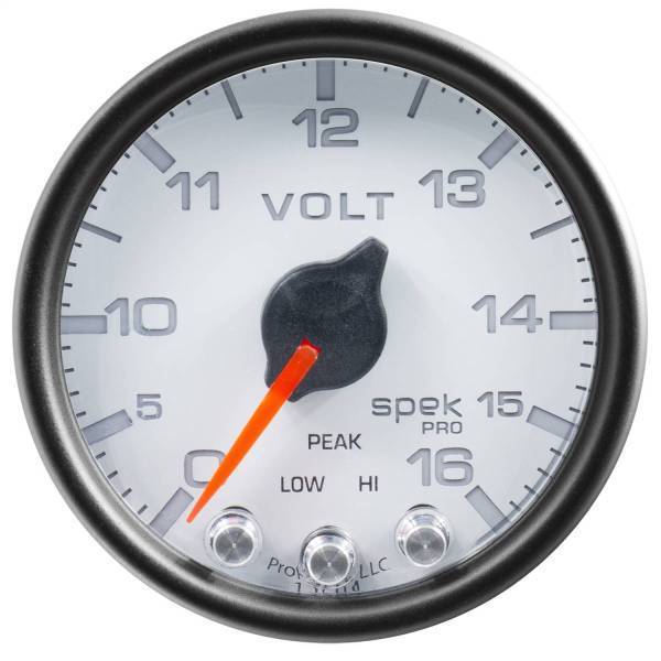Autometer - AutoMeter GAUGE VOLTMETER 2 1/16in. 16V STEPPER MOTOR W/PEAK/WARN WHT/BLK SPEK-PRO - P34412