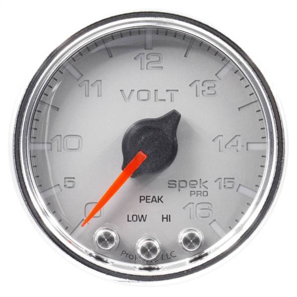 Autometer - AutoMeter GAUGE VOLTMETER 2 1/16in. 16V STEPPER MOTOR W/PEAK/WARN SLVR/CHRM SPEK-PRO - P34421