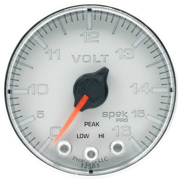 Autometer - AutoMeter GAUGE VOLTMETER 2 1/16in. 16V STEPPER MOTOR W/PEAK/WARN SLVR/CHRM SPEK-PRO - P344218