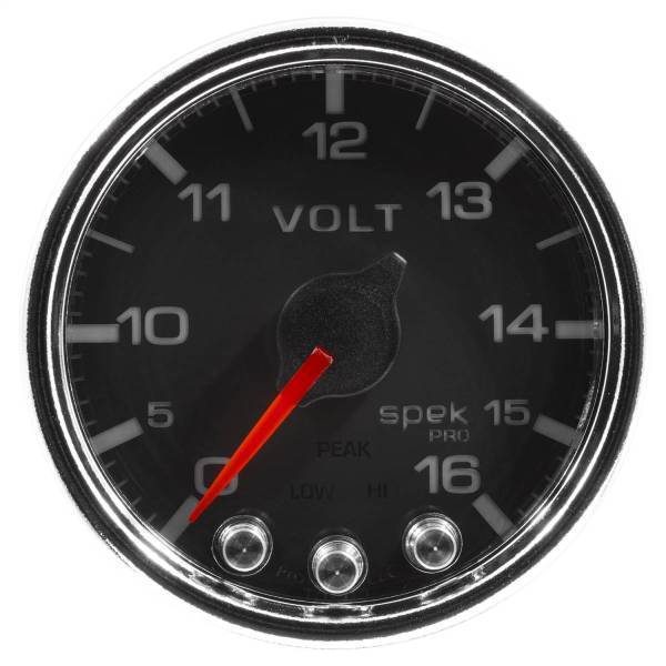 Autometer - AutoMeter GAUGE VOLTMETER 2 1/16in. 16V STEPPER MOTOR W/PEAK/WARN BLK/CHRM SPEK-PRO - P34431