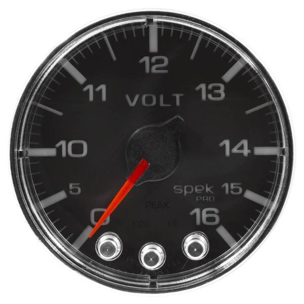 Autometer - AutoMeter GAUGE VOLTMETER 2 1/16in. 16V STEPPER MOTOR W/PEAK/WARN BLK/CHRM SPEK-PRO - P344318