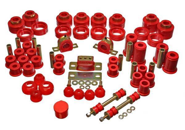 Energy Suspension - Energy Suspension Hyper-Flex System Red Incl. Frt. Control Arm Bushing Frt. Sway Bar Bushing/End Links Rr. Spring/Shackle Bushings Body Mt. Tie Rod End Boot Trans. Mt. Perf. Polyurethane - 3.18107R