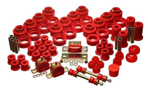 Energy Suspension - Energy Suspension Hyper-Flex System Red Incl. Front Control Arm Bushing Front Sway Bar Bushings Rear Spring/Shackle BushingsBody MountTie Rod End Boots Trans. Mount Perf. Polyurethane - 3.18126R