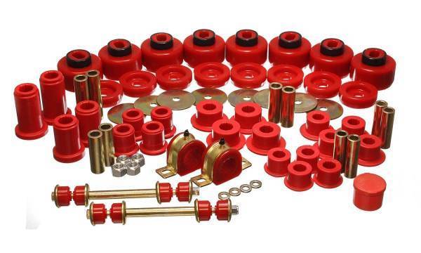 Energy Suspension - Energy Suspension Hyper-Flex System Red Incl. Front Control Arm Bushing Front Sway Bar Bushings And End Links Rear Spring And Shackle Bushings Body Mount Performance Polyurethane - 3.18128R