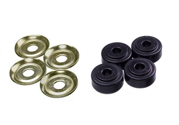 Energy Suspension - Energy Suspension Shock Bushing Set Black Front And Rear Shock Tower Bayonet End Style OD 1 1/4 in. 7/8 in. Nipple ID 3/8 in. w/4 Bushings/4 Washers Performance Polyurethane - 9.8177G