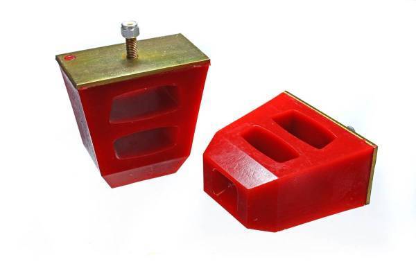 Energy Suspension - Energy Suspension Universal Bump Stop Set Red w/Large Reinforced Metal Plate H-4.5 in. L-4.5 in. W-2.5 in. Incl. 2 Per Set Performance Polyurethane - 9.9104R