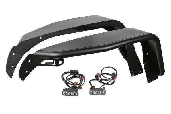 Fabtech - Fabtech Tube Fenders 7.5 in. Wide Front Steel Texture Black Incl. Plug And Play LED Light Kit - FTS24212