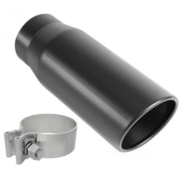Magnaflow - MagnaFlow Tip Black Coated  w/ Clamp Single Wall Round Outlet 4in Diameter 3in Inlet 12in Length - 35236