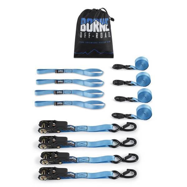 Mishimoto - Mishimoto Borne Off-Road Medium-Duty Ratchet Tie-Down Kit (4-pack), Blue - BNRTC-TDMD-4BL