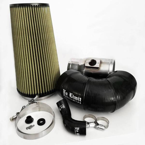 No Limit Fabrication - No Limit Fabrication 6.4 Cold Air Intake 08-10 Ford Super Duty Power Stroke Polished PG7 Filter for Mod Turbo 5.5 Inch Inlet - 64CAIP5.5