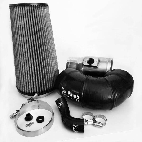 No Limit Fabrication - No Limit Fabrication 6.4 Cold Air Intake 08-10 Ford Super Duty Power Stroke Polished Dry Filter for Mod Turbo 5 Inch Inlet - 64CAID5