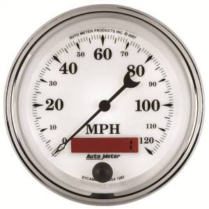 Autometer - AutoMeter GAUGE SPEEDOMETER 3 3/8in. 120MPH ELEC. PROG. W/LCD ODO OLD TYME WHT II - 1287 - Image 1
