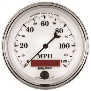 AutoMeter GAUGE SPEEDOMETER 3 3/8in. 120MPH ELEC. PROG. W/LCD ODO OLD TYME WHT II - 1287