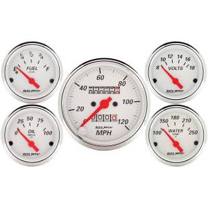 AutoMeter GAUGE KIT 5 PC. 3 1/8in./2 1/16in. MECH. SPEEDOMETER ARCTIC WHITE - 1300