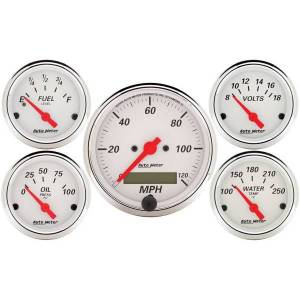 AutoMeter GAUGE KIT 5 PC. 3 1/8in./2 1/16in. ELEC. SPEEDOMETER ARCTIC WHITE - 1302