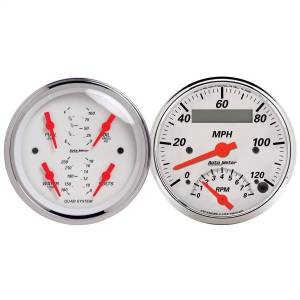 AutoMeter GAUGE KIT 2 PC. QUAD/TACH/SPEEDO 3 3/8in. ARCTIC WHITE - 1309