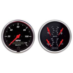 AutoMeter GAUGE KIT 2 PC. QUAD/SPEEDOMETER 3 3/8in. DESIGNER BLACK - 1408