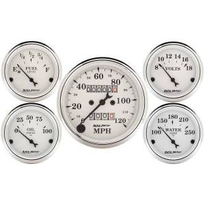 AutoMeter GAUGE KIT 5 PC. 3 1/8in./2 1/16in. MECH. SPEEDOMETER OLD TYME WHITE - 1601