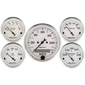 AutoMeter GAUGE KIT 5 PC. 3 1/8in./2 1/16in. ELEC. SPEEDOMETER OLD TYME WHITE - 1602