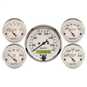 AutoMeter GAUGE KIT 5 PC. 3 1/8in./2 1/16in. ELEC. KM/H SPEEDOMETER OLD TYME WHITE - 1602-M