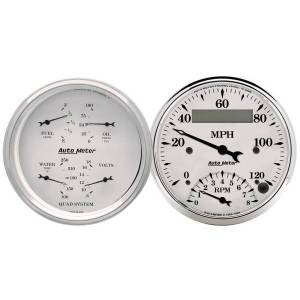 AutoMeter GAUGE KIT 2 PC. QUAD/TACH/SPEEDO 3 3/8in. OLD TYME WHITE - 1620