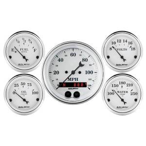 AutoMeter GAUGE KIT 5 PC. 3 3/8in./2 1/16in. GPS SPEEDOMETER OLD TYME WHITE - 1650