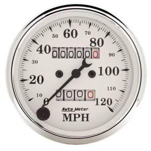 AutoMeter GAUGE SPEEDOMETER 3 1/8in. 120MPH MECHANICAL OLD TYME WHITE - 1693