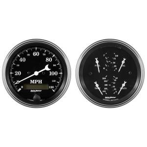 AutoMeter GAUGE KIT 2 PC. QUAD/SPEEDOMETER 3 3/8in. OLD TYME BLACK - 1700