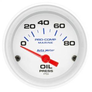 AutoMeter GAUGE OIL PRESSURE 2 1/16in. 80PSI ELECTRIC MARINE WHITE - 200744