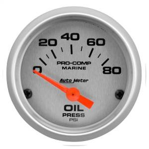 AutoMeter GAUGE OIL PRESSURE 2 1/16in. 80PSI ELECTRIC MARINE SILVER - 200744-33