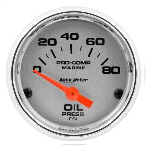 AutoMeter GAUGE OIL PRESSURE 2 1/16in. 80PSI ELECTRIC MARINE CHROME - 200744-35