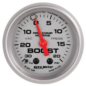 AutoMeter GAUGE VAC/BOOST 2 1/16in. 30INHG-20PSI MECHANICAL MARINE SILVER - 200774-33