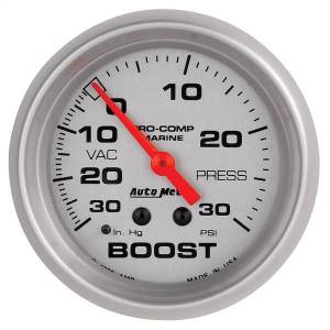 Autometer - AutoMeter GAUGE VAC/BOOST 2 5/8in. 30INHG-30PSI MECHANICAL MARINE SILVER - 200775-33 - Image 1