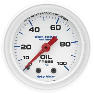 AutoMeter GAUGE OIL PRESSURE 2 1/16in. 100PSI MECHANICAL MARINE WHITE - 200790