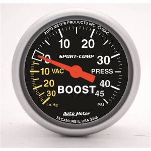 AutoMeter GAUGE VAC/BOOST 2 1/16in. 30INHG-45PSI MECHANICAL SPORT-COMP - 3308