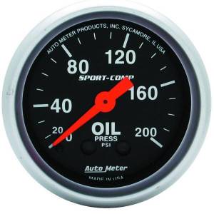 AutoMeter GAUGE OIL PRESSURE 2 1/16in. 200PSI MECHANICAL SPORT-COMP - 3322