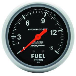 AutoMeter GAUGE FUEL PRESSURE 2 5/8in. 15PSI MECHANICAL W/ISOLATOR SPORT-COMP - 3413