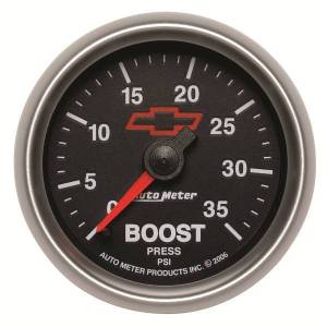 AutoMeter GAUGE BOOST 2 1/16in. 35PSI MECHANICAL CHEVY RED BOWTIE BLACK - 3604-00406