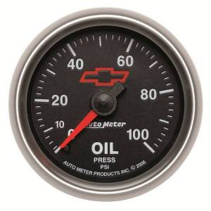 AutoMeter GAUGE OIL PRESSURE 2 1/16in. 100PSI MECHANICAL CHEVY RED BOWTIE BLACK - 3621-00406