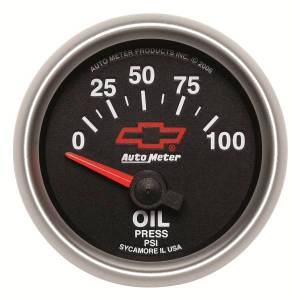 AutoMeter GAUGE OIL PRESSURE 2 1/16in. 100PSI ELECTRIC CHEVY RED BOWTIE BLACK - 3627-00406
