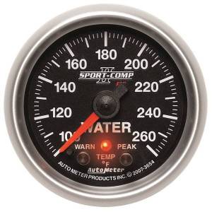 AutoMeter GAUGE WATER TEMP 2 1/16in. 100-260deg.F STEPPER MOTOR W/PEAK/WRN SPORT-COMP - 3654
