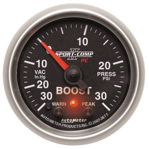 AutoMeter GAUGE VAC/BOOST 2 1/16in. 30INHG-30PSI STEPPER MOTOR W/PK/WRN SPORT-COMP II - 3677