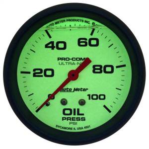 Autometer - AutoMeter GAUGE OIL PRESS 2 5/8in. 100PSI LIQUID FILLED MECH GLOW IN DARK ULTRA-NITE - 4221 - Image 2