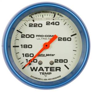 AutoMeter GAUGE WTEMP 2 5/8in. 140-280deg.F LIQ FILLD MECH 4FT. GLOW IN DARK ULTRA- - 4235