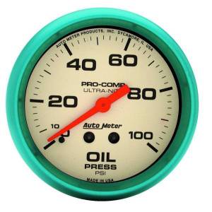 AutoMeter GAUGE OIL PRESS 2 5/8in. 100PSI MECH. GLOW IN THE DARK ULTRA-NITE - 4521