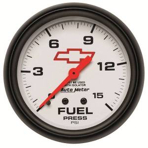AutoMeter GAUGE FUEL PRESS 2 5/8in. 15PSI MECH W/ISOLATOR CHEVY RED BOWTIE WHITE - 5813-00406